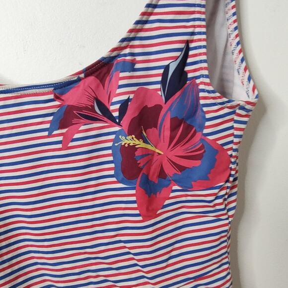 Onia Kelly One Piece Hibiscus Illusion Striped Swimsuit - Picture 3 of 8